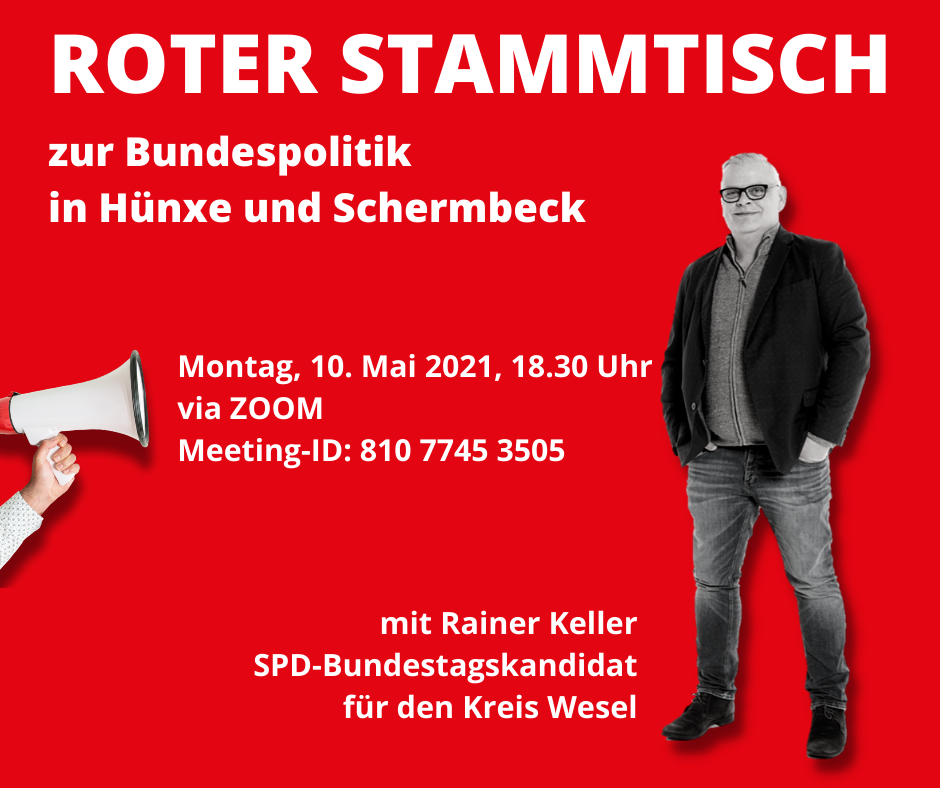 Termin: „Roter Stammtisch“ mit SPD-Bundestagskandidat Rainer Keller / 10. Mai, 18.30 Uhr